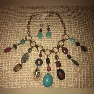 NEW Voodoo Bead Multicolored Stone Necklace &  Earring set by Louis O’delio